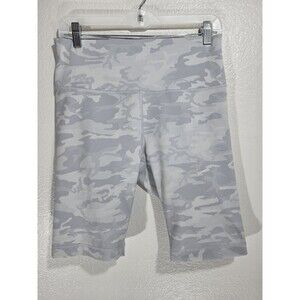 Lululemon Wunder Under Ribbed Biker Shorts Women Size 12 White Grey Camo Gym
